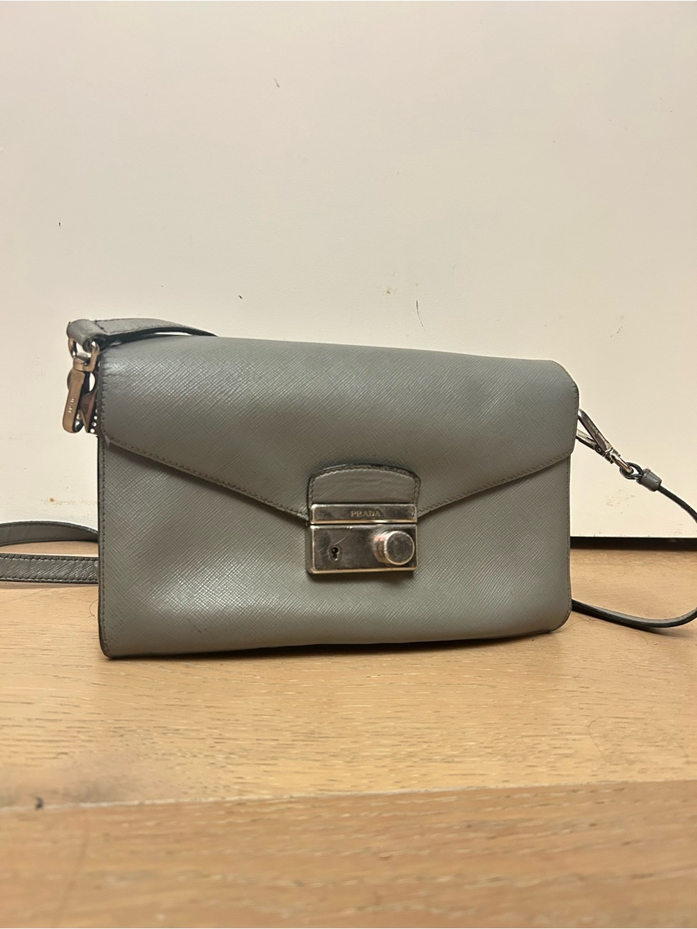 Prada Gray Saffiano Leather Envelope Crossbody Bag